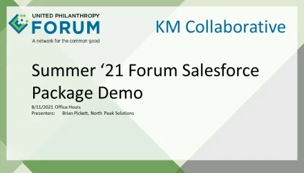 Title Slide for KM Office Hours Recording from August 2021 on the Summer '21 Forum Salesforce Package Releaselesforce Package